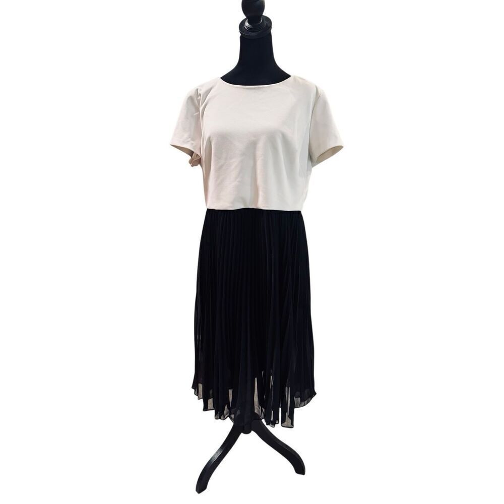 Adrianna Papell Colorblock Pleated Midi Dress Ivory Black Size 16